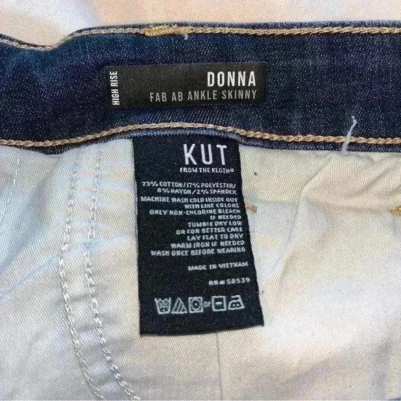 Kut Distressed Donna Fab Ab Ankle High Waist Stretch Zip Dark wash Jeans 4 - Picture 5 of 10